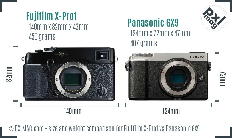 Fujifilm X-Pro1 vs Panasonic GX9 size comparison