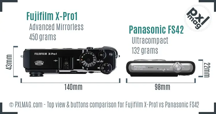 Fujifilm X-Pro1 vs Panasonic FS42 top view buttons comparison