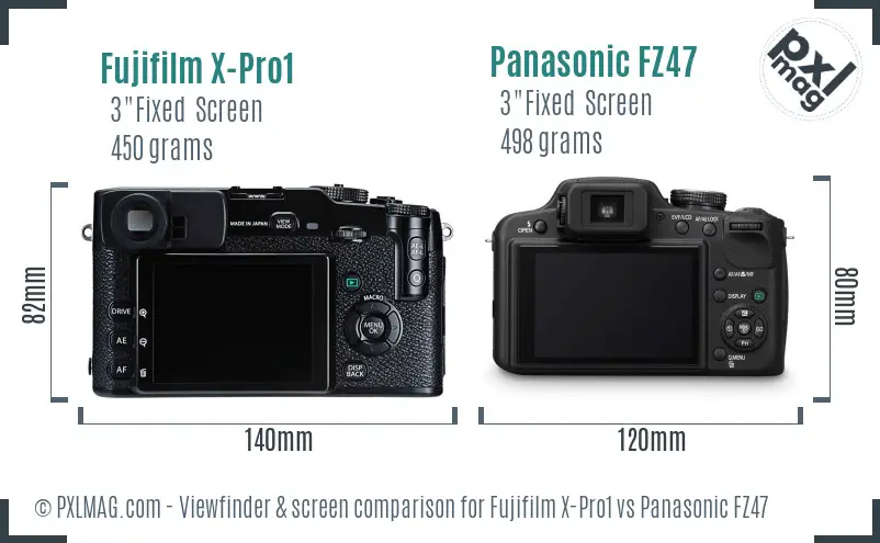Fujifilm X-Pro1 vs Panasonic FZ47 Screen and Viewfinder comparison