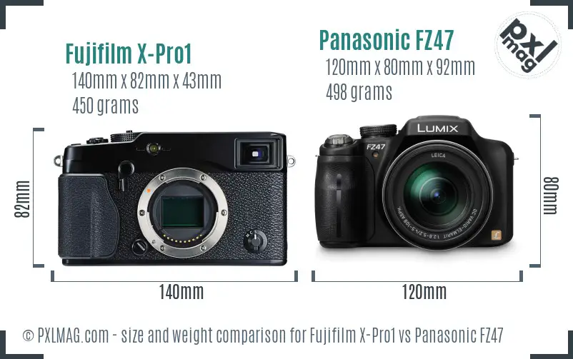 Fujifilm X-Pro1 vs Panasonic FZ47 size comparison