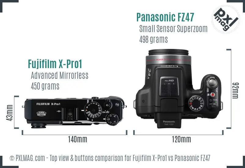 Fujifilm X-Pro1 vs Panasonic FZ47 top view buttons comparison