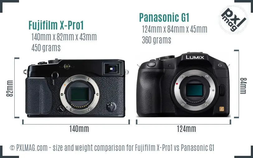 Fujifilm X-Pro1 vs Panasonic G1 size comparison
