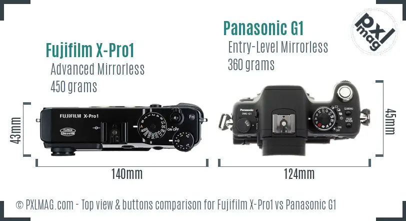 Fujifilm X-Pro1 vs Panasonic G1 top view buttons comparison