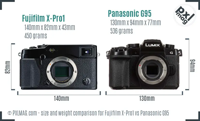 Fujifilm X-Pro1 vs Panasonic G95 size comparison