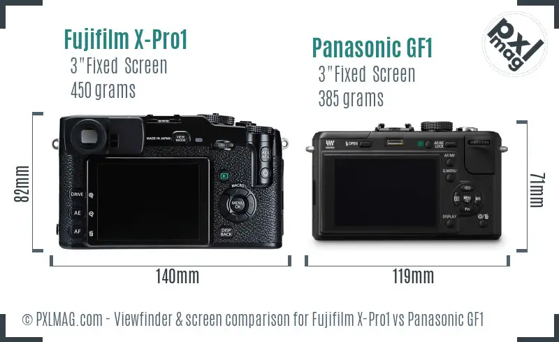 Fujifilm X-Pro1 vs Panasonic GF1 Screen and Viewfinder comparison