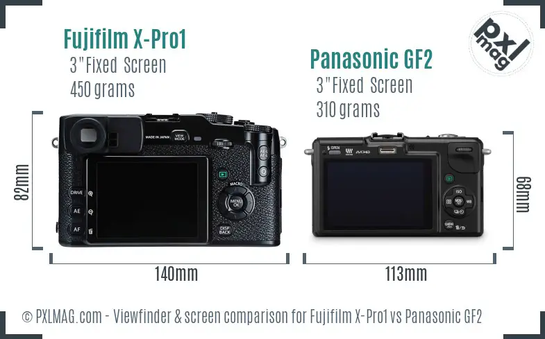 Fujifilm X-Pro1 vs Panasonic GF2 Screen and Viewfinder comparison