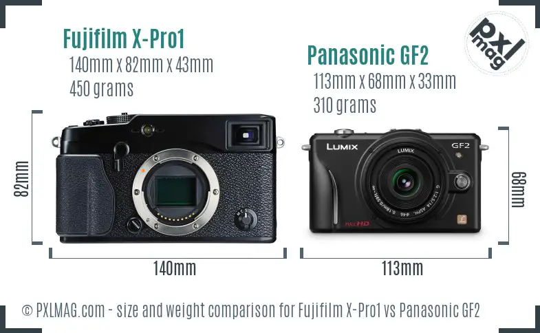 Fujifilm X-Pro1 vs Panasonic GF2 size comparison