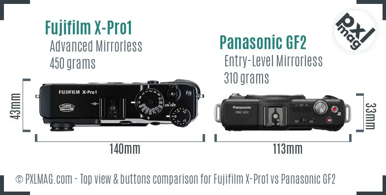 Fujifilm X-Pro1 vs Panasonic GF2 top view buttons comparison