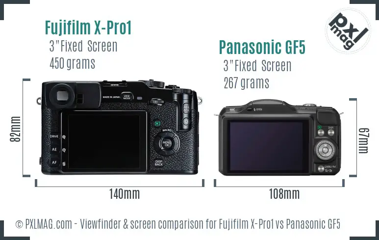 Fujifilm X-Pro1 vs Panasonic GF5 Screen and Viewfinder comparison