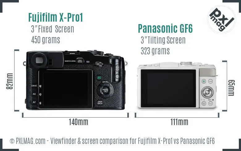 Fujifilm X-Pro1 vs Panasonic GF6 Screen and Viewfinder comparison