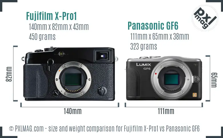 Fujifilm X-Pro1 vs Panasonic GF6 size comparison