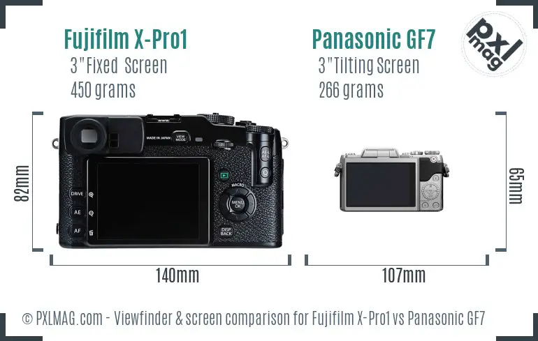 Fujifilm X-Pro1 vs Panasonic GF7 Screen and Viewfinder comparison