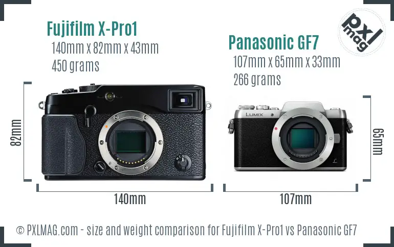Fujifilm X-Pro1 vs Panasonic GF7 size comparison