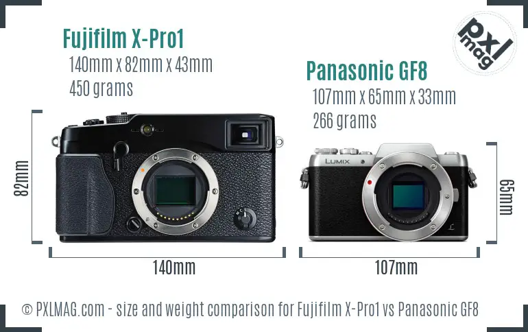 Fujifilm X-Pro1 vs Panasonic GF8 size comparison