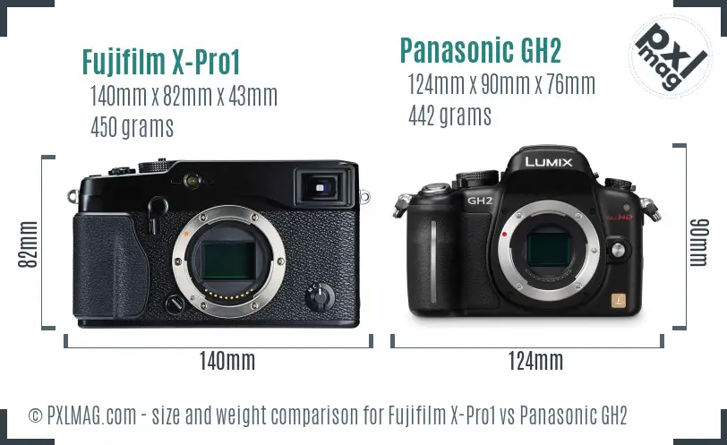Fujifilm X-Pro1 vs Panasonic GH2 size comparison