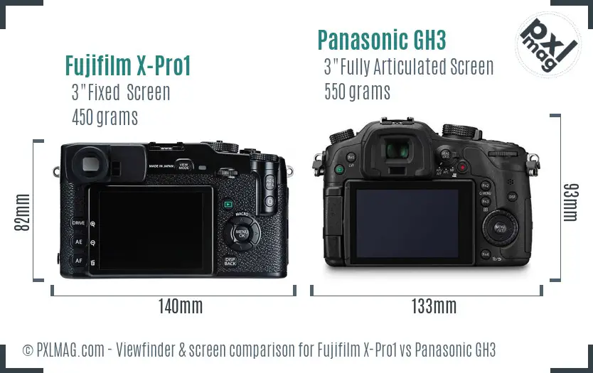 Fujifilm X-Pro1 vs Panasonic GH3 Screen and Viewfinder comparison