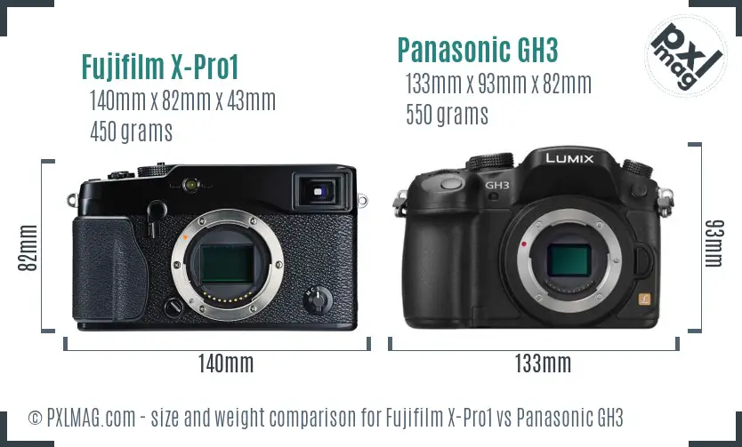 Fujifilm X-Pro1 vs Panasonic GH3 size comparison