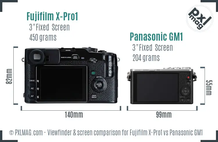 Fujifilm X-Pro1 vs Panasonic GM1 Screen and Viewfinder comparison