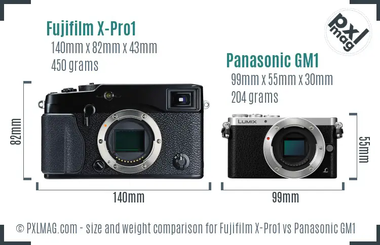 Fujifilm X-Pro1 vs Panasonic GM1 size comparison