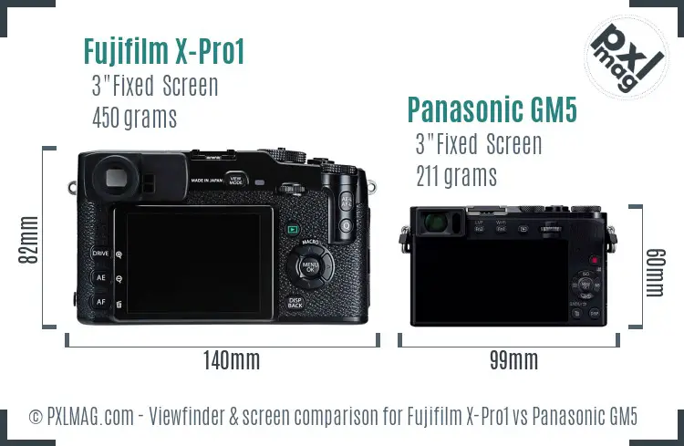 Fujifilm X-Pro1 vs Panasonic GM5 Screen and Viewfinder comparison