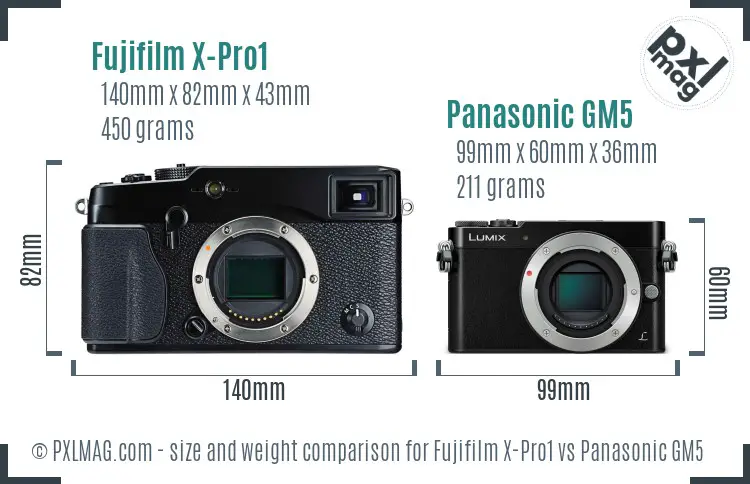 Fujifilm X-Pro1 vs Panasonic GM5 size comparison