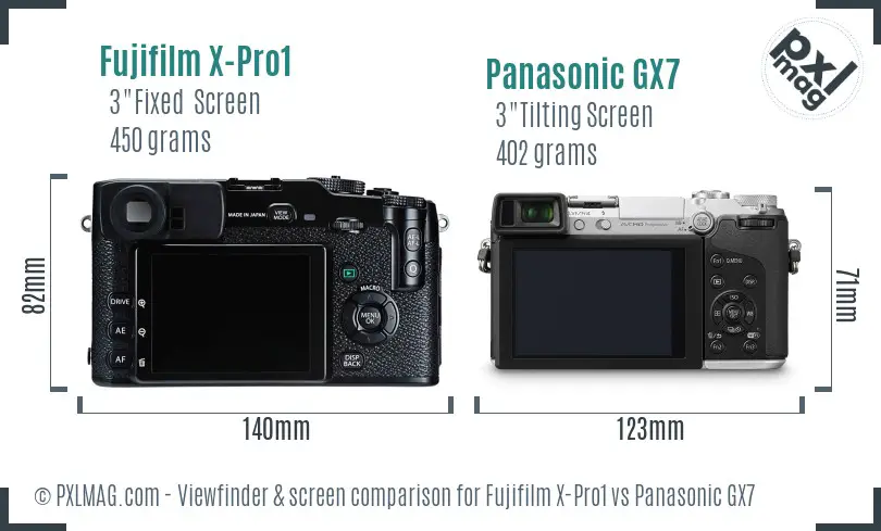 Fujifilm X-Pro1 vs Panasonic GX7 Screen and Viewfinder comparison