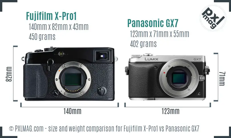 Fujifilm X-Pro1 vs Panasonic GX7 size comparison