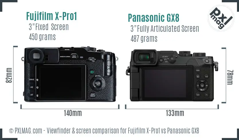 Fujifilm X-Pro1 vs Panasonic GX8 Screen and Viewfinder comparison