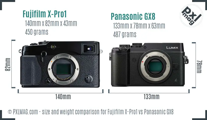 Fujifilm X-Pro1 vs Panasonic GX8 size comparison