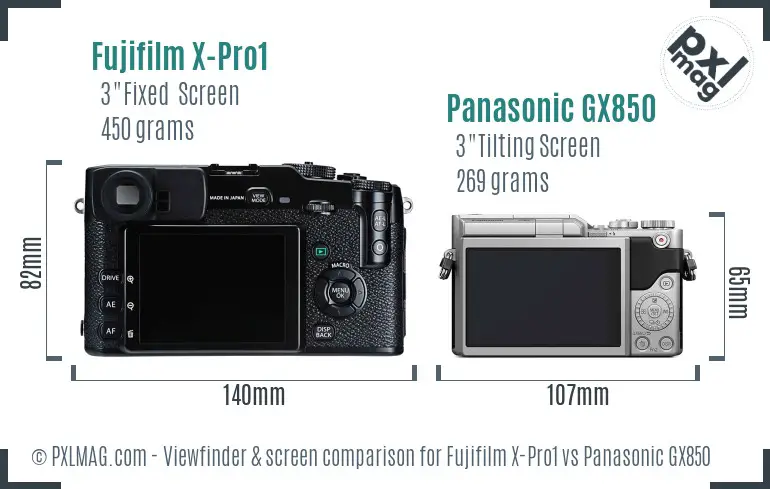 Fujifilm X-Pro1 vs Panasonic GX850 Screen and Viewfinder comparison