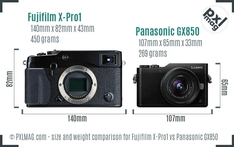 Fujifilm X-Pro1 vs Panasonic GX850 size comparison