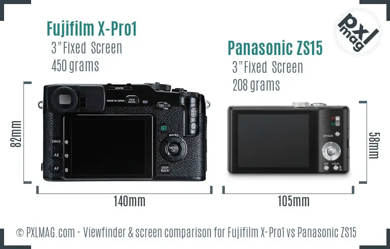 Fujifilm X-Pro1 vs Panasonic ZS15 Screen and Viewfinder comparison