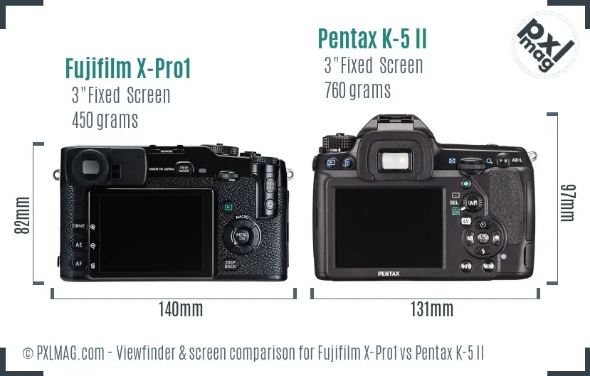 Fujifilm X-Pro1 vs Pentax K-5 II Screen and Viewfinder comparison