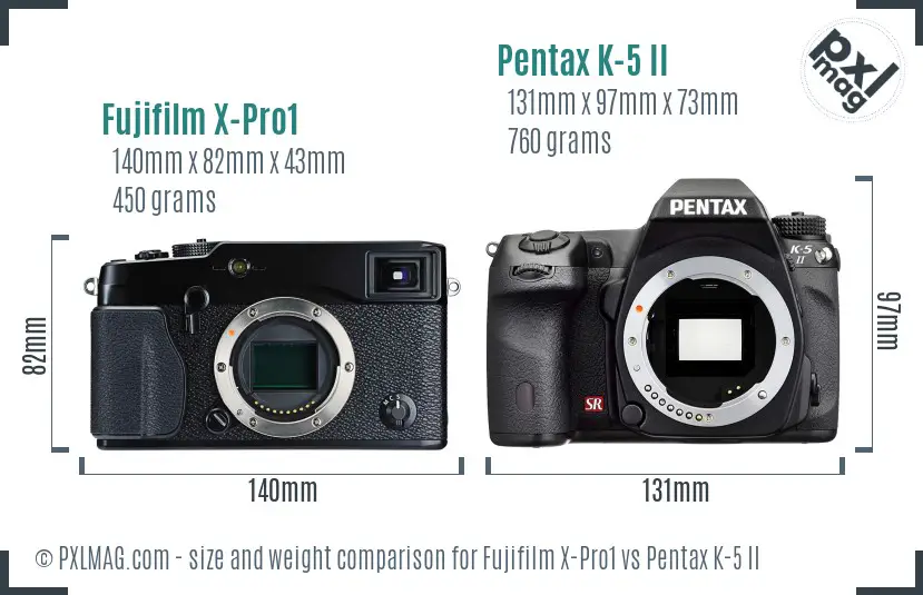 Fujifilm X-Pro1 vs Pentax K-5 II size comparison