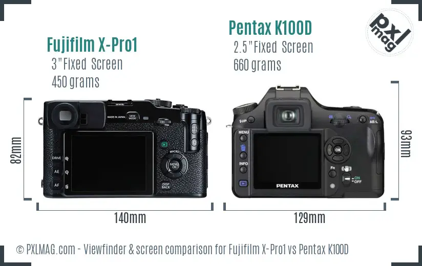 Fujifilm X-Pro1 vs Pentax K100D Screen and Viewfinder comparison