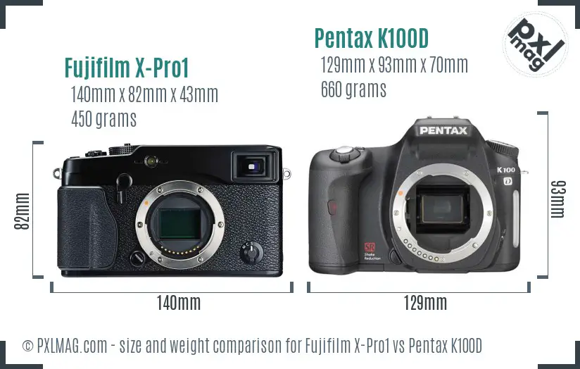 Fujifilm X-Pro1 vs Pentax K100D size comparison