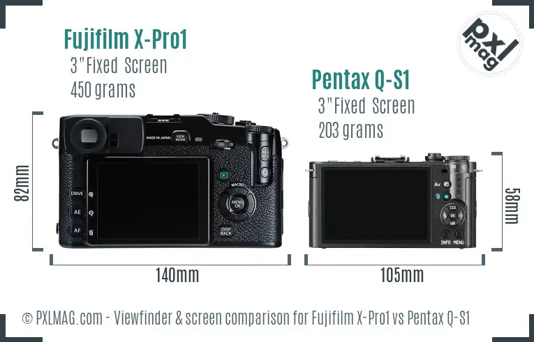 Fujifilm X-Pro1 vs Pentax Q-S1 Screen and Viewfinder comparison