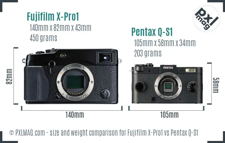 Fujifilm X-Pro1 vs Pentax Q-S1 size comparison