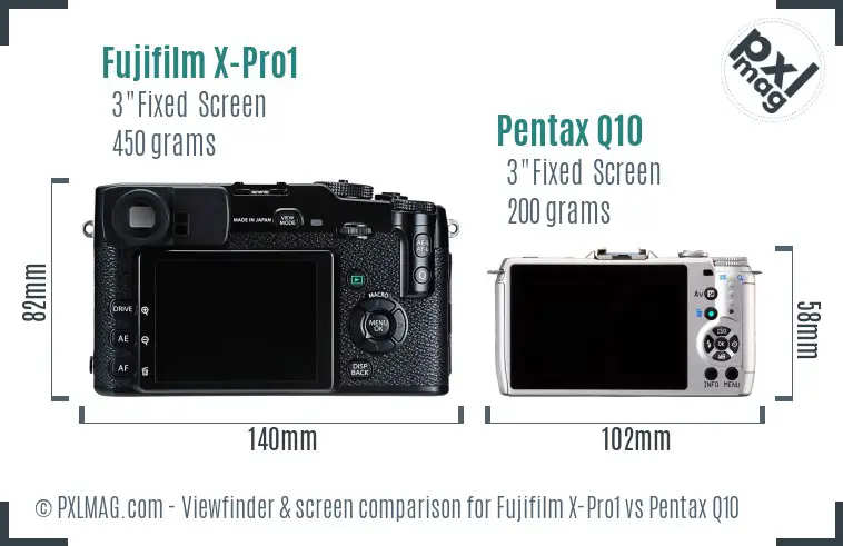 Fujifilm X-Pro1 vs Pentax Q10 Screen and Viewfinder comparison