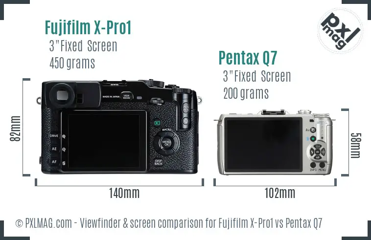 Fujifilm X-Pro1 vs Pentax Q7 Screen and Viewfinder comparison