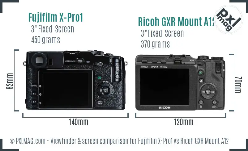 Fujifilm X-Pro1 vs Ricoh GXR Mount A12 Screen and Viewfinder comparison