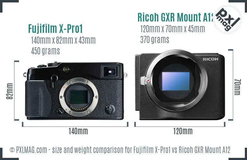 Fujifilm X-Pro1 vs Ricoh GXR Mount A12 size comparison