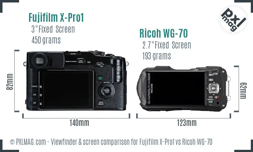 Fujifilm X-Pro1 vs Ricoh WG-70 Screen and Viewfinder comparison