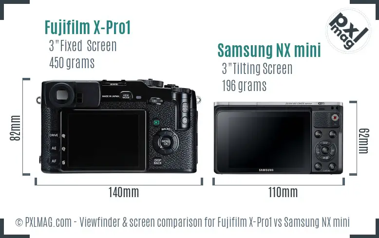 Fujifilm X-Pro1 vs Samsung NX mini Screen and Viewfinder comparison