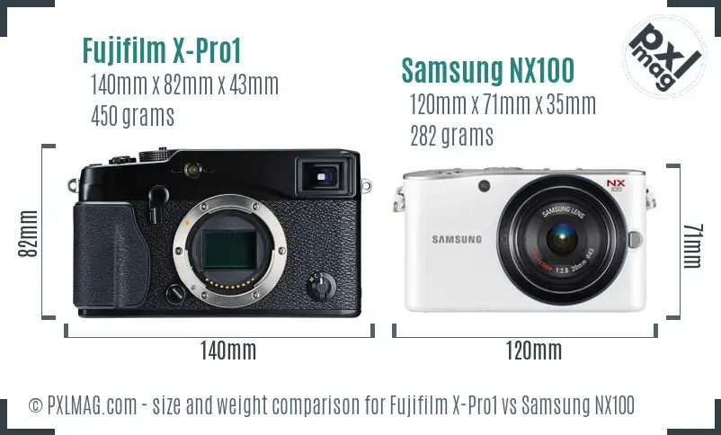 Fujifilm X-Pro1 vs Samsung NX100 size comparison
