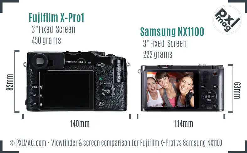 Fujifilm X-Pro1 vs Samsung NX1100 Screen and Viewfinder comparison