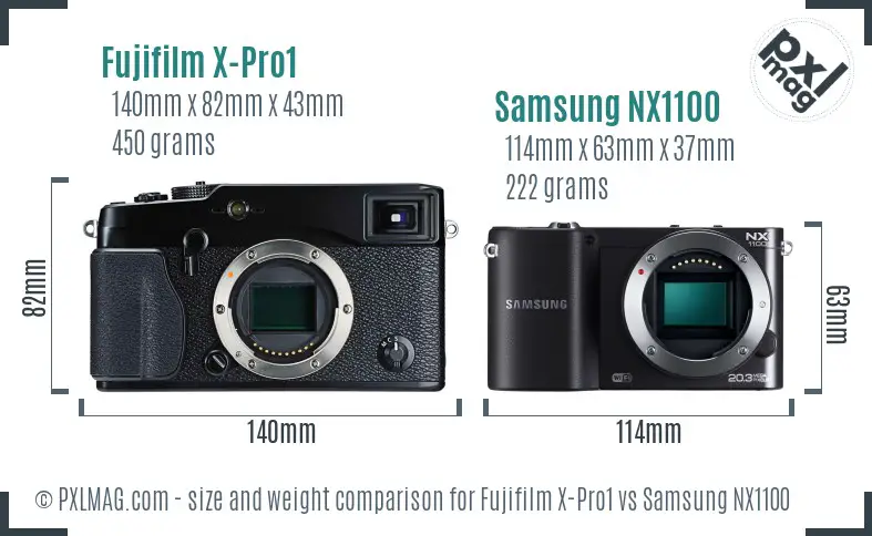 Fujifilm X-Pro1 vs Samsung NX1100 size comparison