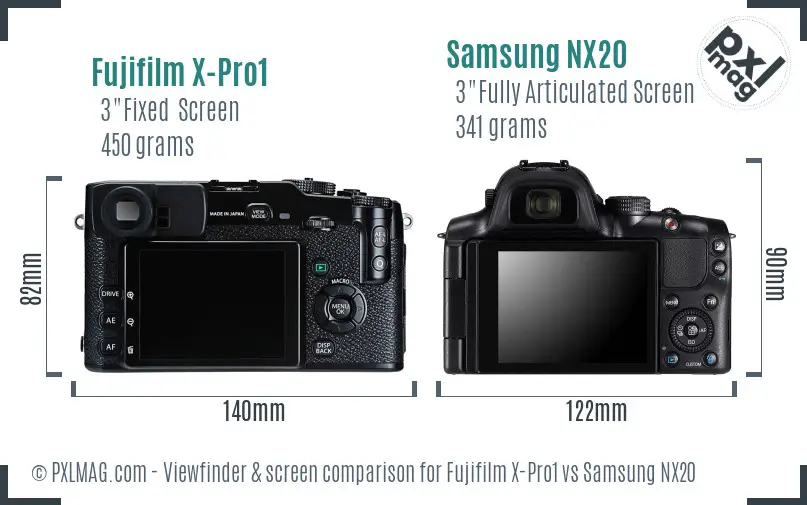 Fujifilm X-Pro1 vs Samsung NX20 Screen and Viewfinder comparison