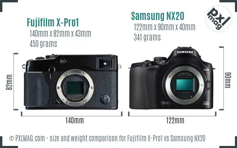 Fujifilm X-Pro1 vs Samsung NX20 size comparison