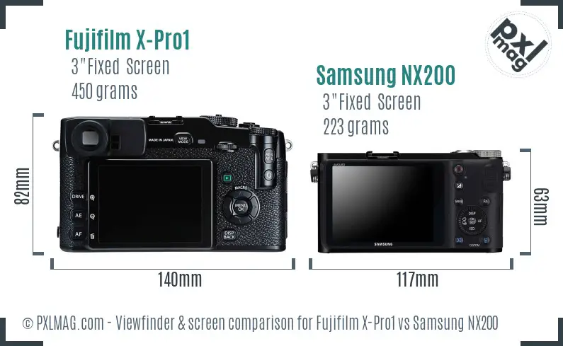 Fujifilm X-Pro1 vs Samsung NX200 Screen and Viewfinder comparison